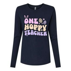 Retro Easter Teacher Cute Teachers One Hoppy Teacher Womens Cotton Relaxed Long Sleeve T-Shirt