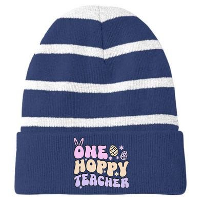 Retro Easter Teacher Cute Teachers One Hoppy Teacher Striped Beanie with Solid Band