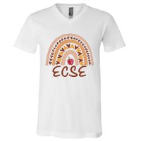 Rainbow Ecse Team Back To School Appreciation Fall V-Neck T-Shirt