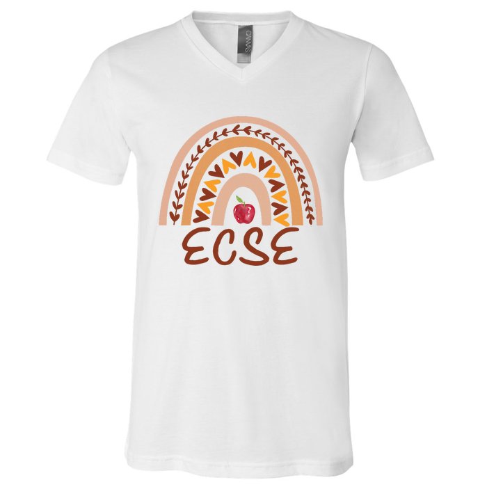 Rainbow Ecse Team Back To School Appreciation Fall V-Neck T-Shirt