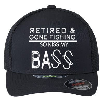 Retired And Gone Fishing Kiss My Bass Funny Flexfit Unipanel Trucker Cap