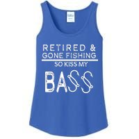 Retired And Gone Fishing Kiss My Bass Funny Ladies Essential Tank