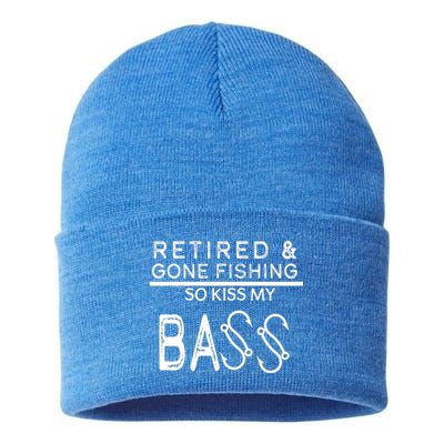 Retired And Gone Fishing Kiss My Bass Funny Sustainable Knit Beanie