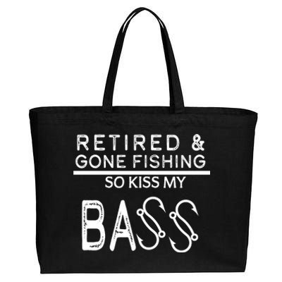 Retired And Gone Fishing Kiss My Bass Funny Cotton Canvas Jumbo Tote