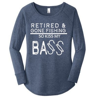 Retired And Gone Fishing Kiss My Bass Funny Women's Perfect Tri Tunic Long Sleeve Shirt