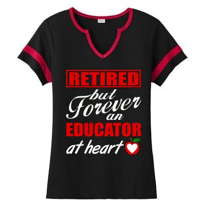 Retired But Forever An Educator At Heart Ladies Halftime Notch Neck Tee