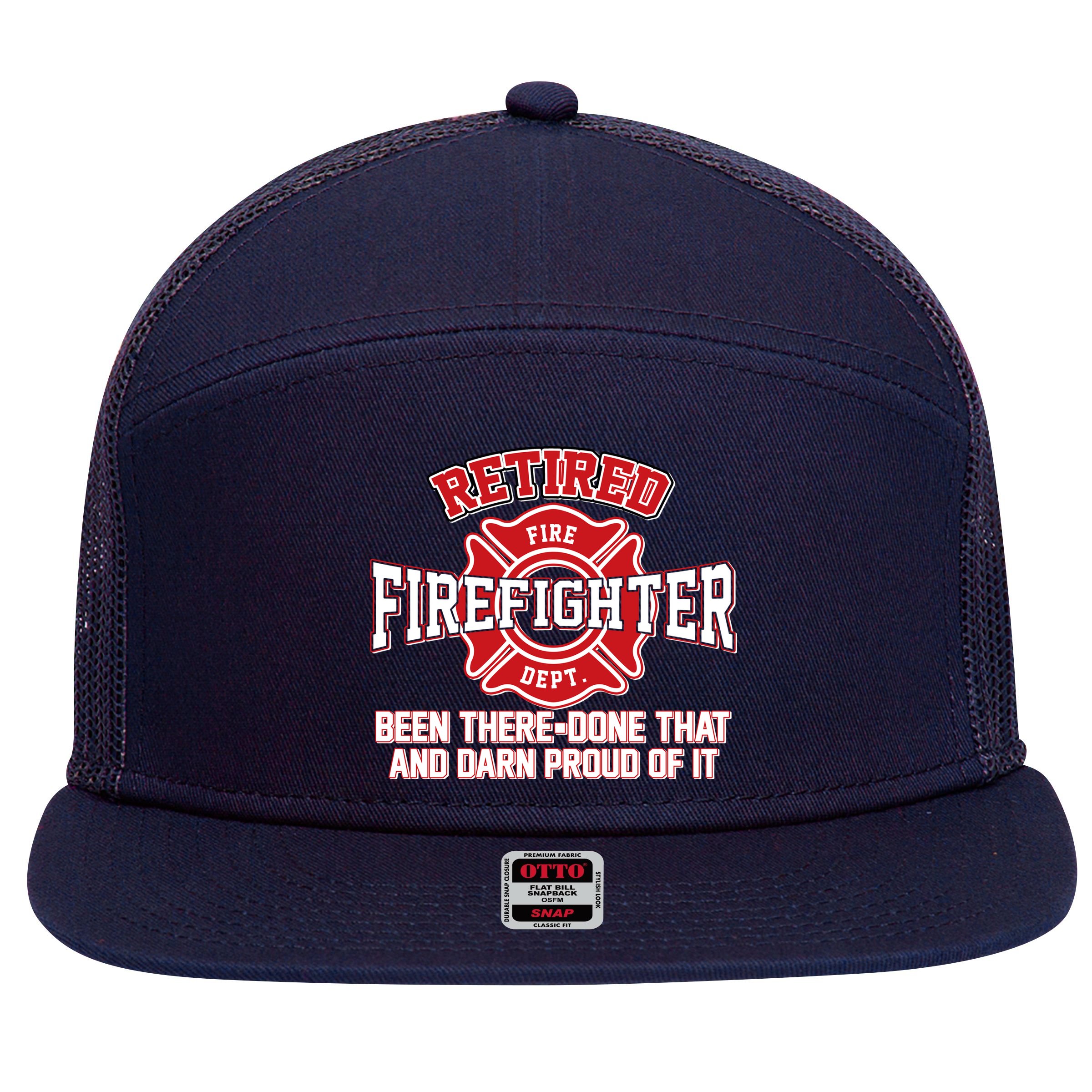 Retired Firefighter Been There Done That 7 Panel Mesh Trucker Snapback Hat