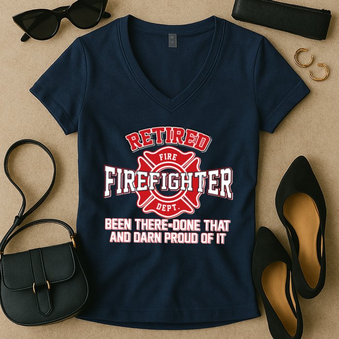 Retired Firefighter Been There Done That Women's V-Neck T-Shirt