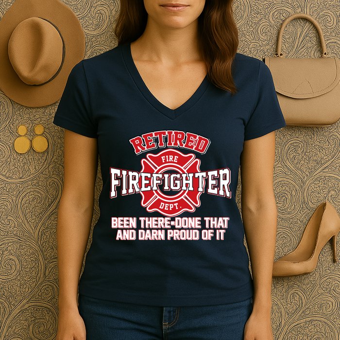 Retired Firefighter Been There Done That Women's V-Neck T-Shirt