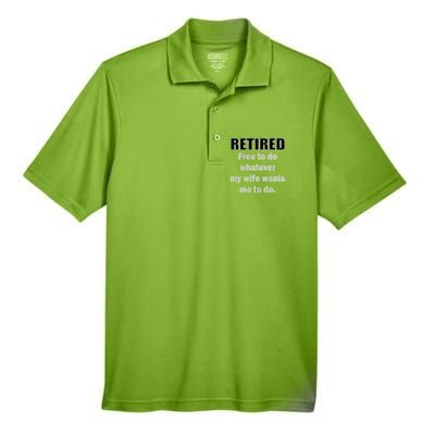 Retired Free To Do Whatever My Wife Wants Men's Origin Performance Pique Polo