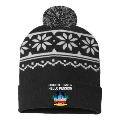 Retired Goodbye Tension Hello Pension Vacation USA-Made Snowflake Beanie