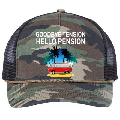 Retired Goodbye Tension Hello Pension Vacation Retro Rope Trucker Hat Cap