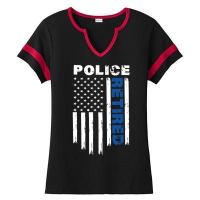 Retired Police Blue Flag Ladies Halftime Notch Neck Tee