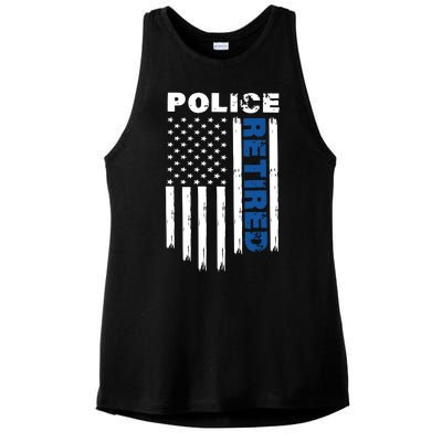 Retired Police Blue Flag Ladies PosiCharge Tri-Blend Wicking Tank