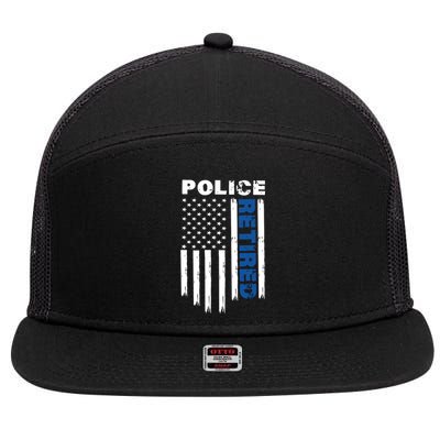 Retired Police Blue Flag 7 Panel Mesh Trucker Snapback Hat