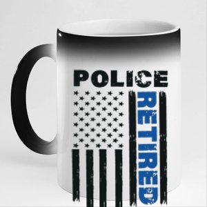 Retired Police Blue Flag 11oz Black Color Changing Mug