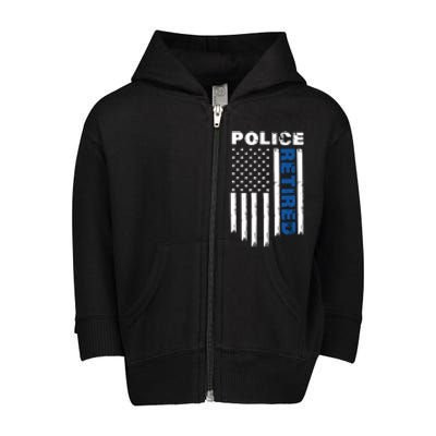 Retired Police Blue Flag Toddler Zip Fleece Hoodie