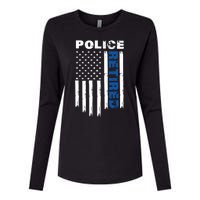 Retired Police Blue Flag Womens Cotton Relaxed Long Sleeve T-Shirt