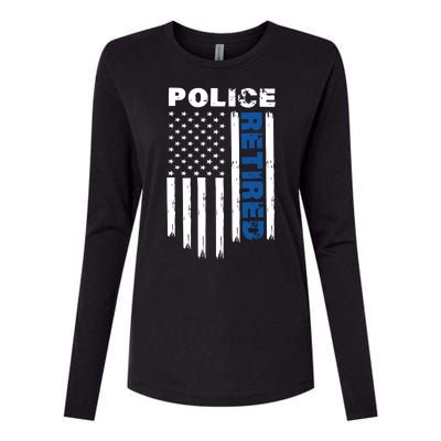 Retired Police Blue Flag Womens Cotton Relaxed Long Sleeve T-Shirt