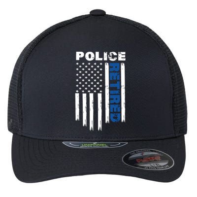 Retired Police Blue Flag Flexfit Unipanel Trucker Cap