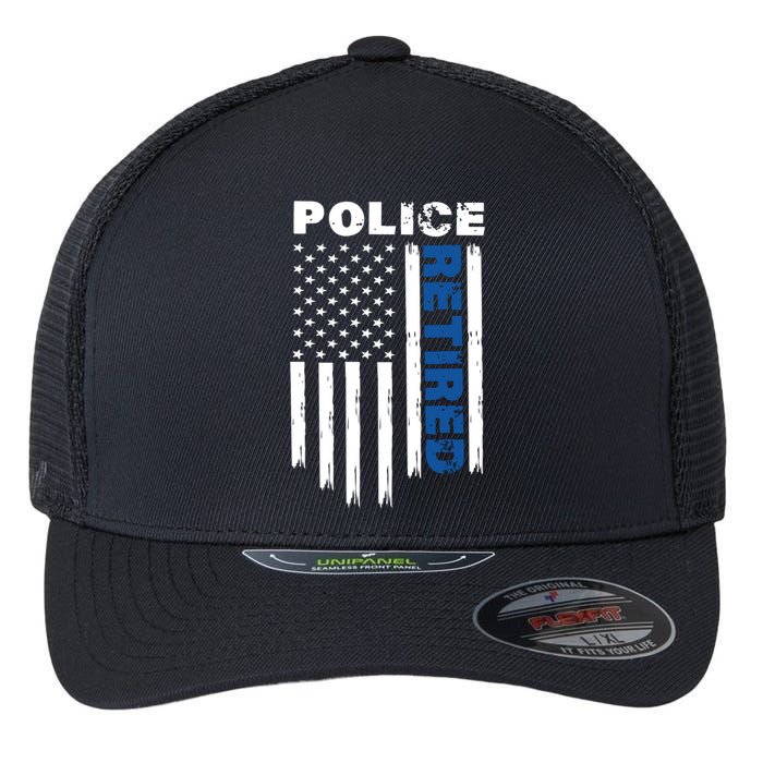 Retired Police Blue Flag Flexfit Unipanel Trucker Cap