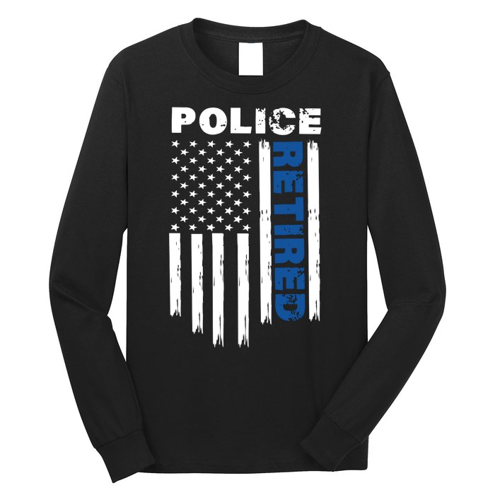 Retired Police Blue Flag Long Sleeve Shirt