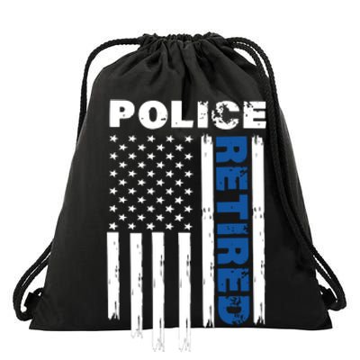 Retired Police Blue Flag Drawstring Bag