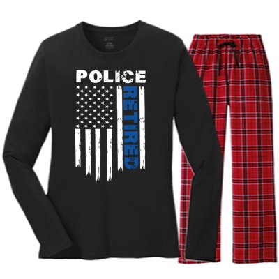 Retired Police Blue Flag Women's Long Sleeve Flannel Pajama Set 