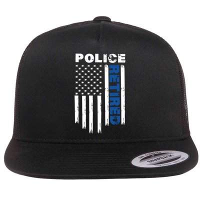 Retired Police Blue Flag Flat Bill Trucker Hat