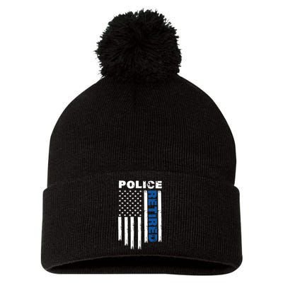 Retired Police Blue Flag Pom Pom 12in Knit Beanie