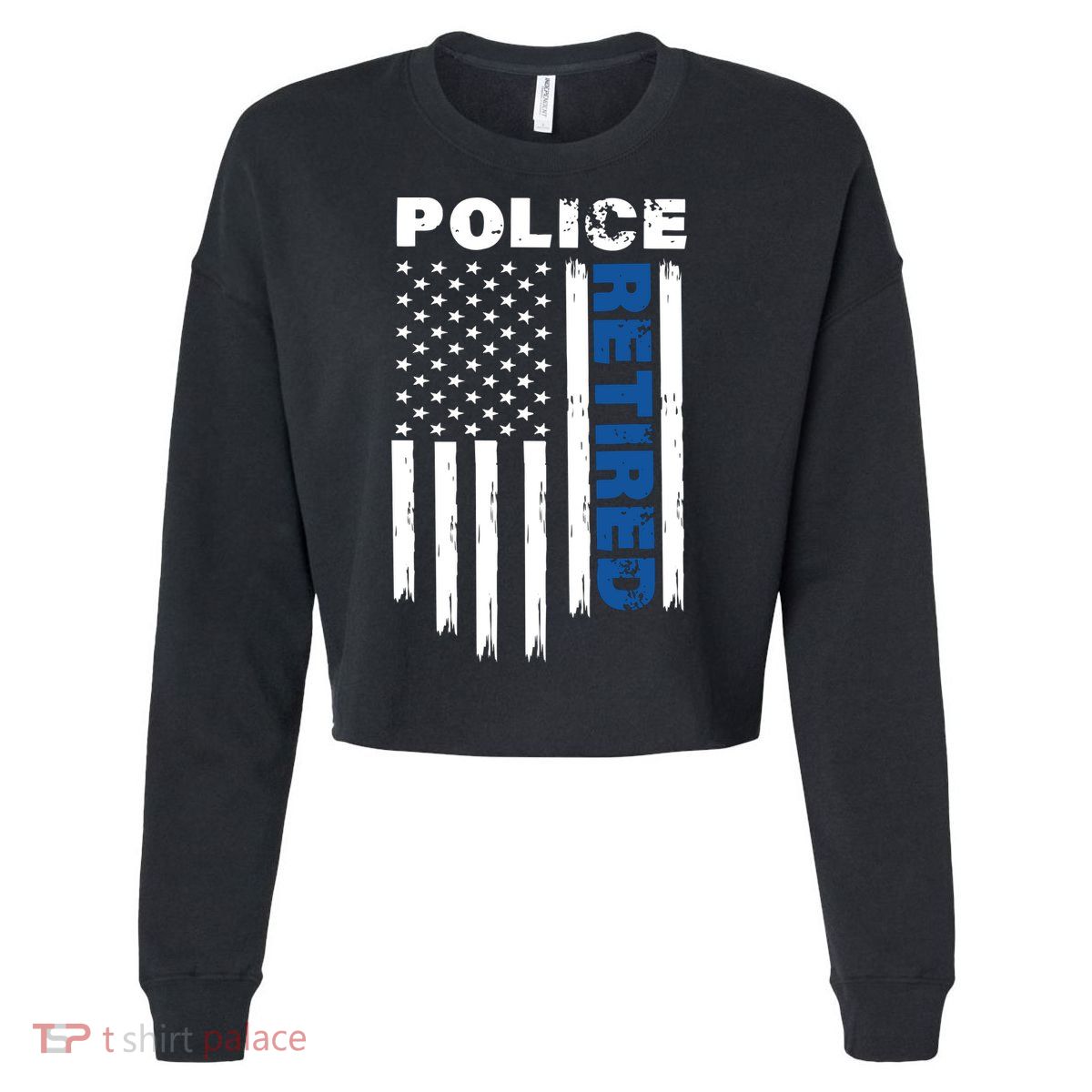 Retired Police Blue Flag Cropped Pullover Crew