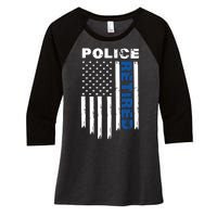 Retired Police Blue Flag Women's Tri-Blend 3/4-Sleeve Raglan Shirt