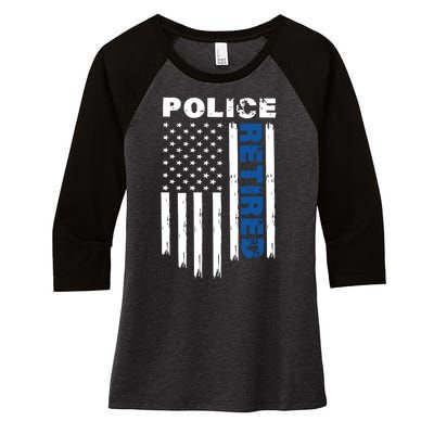 Retired Police Blue Flag Women's Tri-Blend 3/4-Sleeve Raglan Shirt