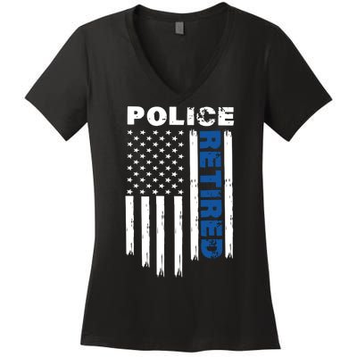 Retired Police Blue Flag Women's V-Neck T-Shirt