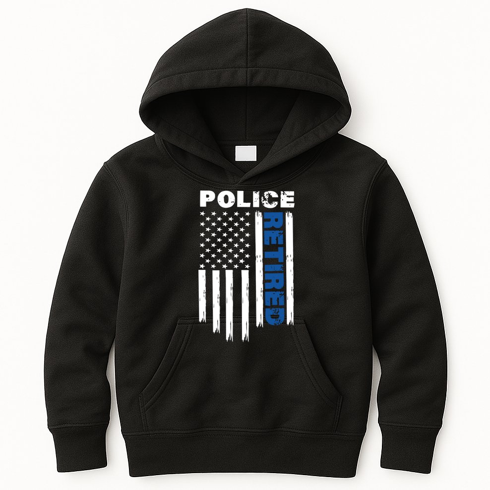 Retired Police Blue Flag Kids Hoodie