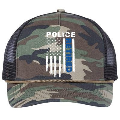 Retired Police Blue Flag Retro Rope Trucker Hat Cap