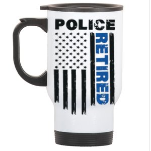 Retired Police Blue Flag Stainless Steel Travel Mug