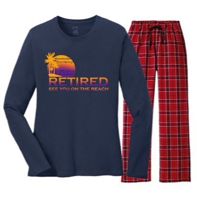 Retired See You On The Beach  Women's Long Sleeve Flannel Pajama Set 