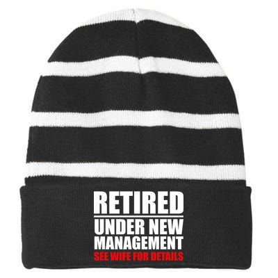 Retired Under New Management Striped Beanie with Solid Band