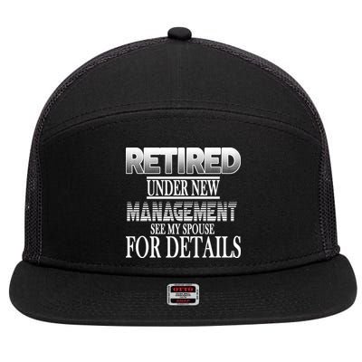 Retired Under New Management Ask Spouse For Details 7 Panel Mesh Trucker Snapback Hat