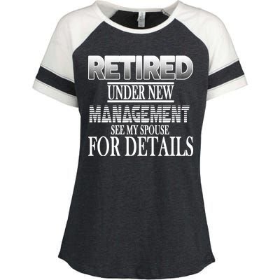 Retired Under New Management Ask Spouse For Details Enza Ladies Jersey Colorblock Tee