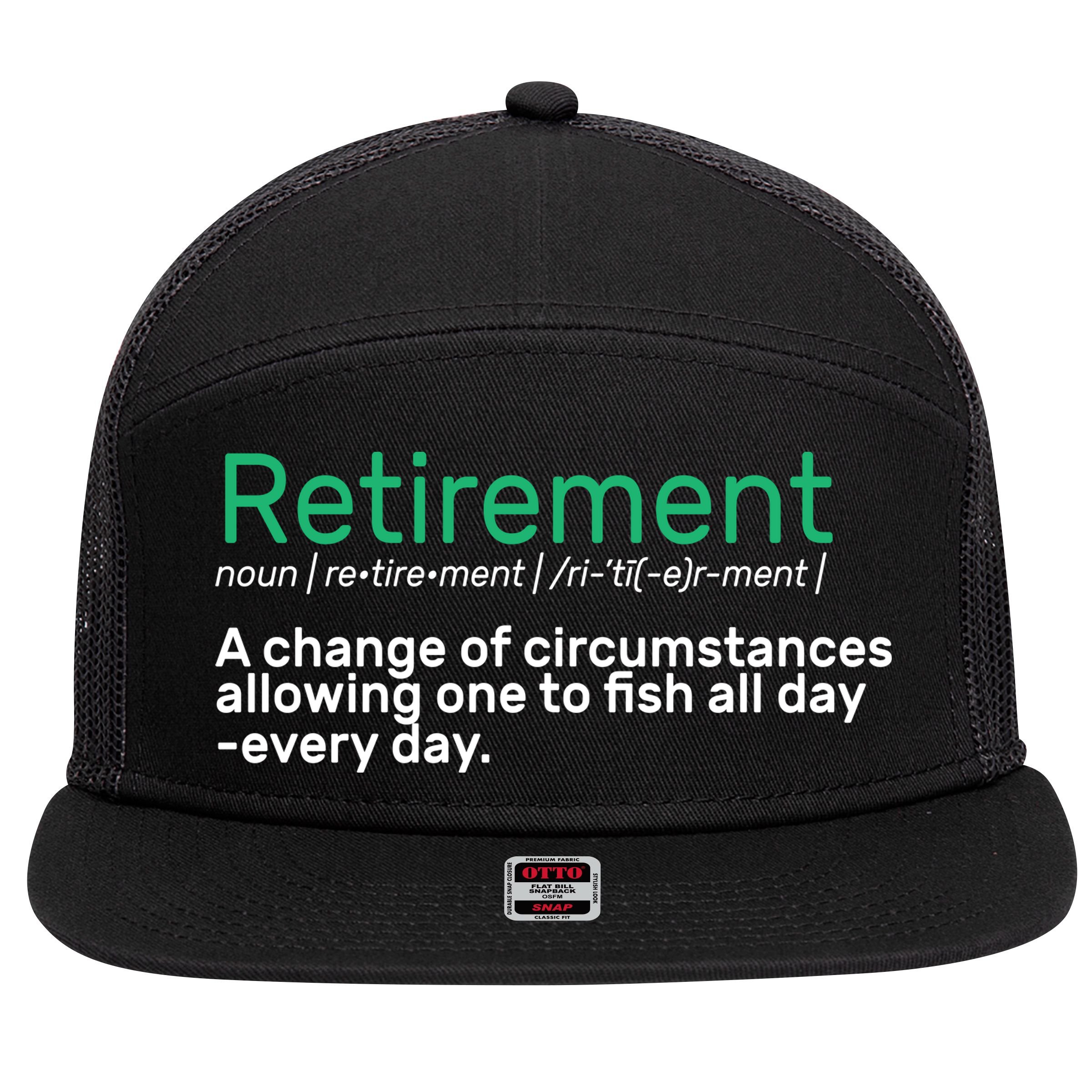 Retirement Fishing Definition  7 Panel Mesh Trucker Snapback Hat