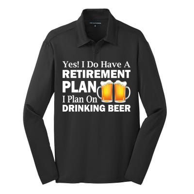 Retirement Plan Drinking Beer Silk Touch Performance Long Sleeve Polo