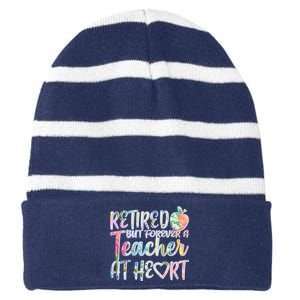 Retried But Forever A Teacher At Heart Striped Beanie with Solid Band