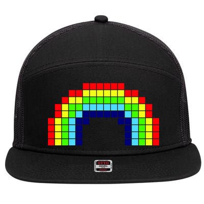 Retro 8 Bit Rainbow 7 Panel Mesh Trucker Snapback Hat