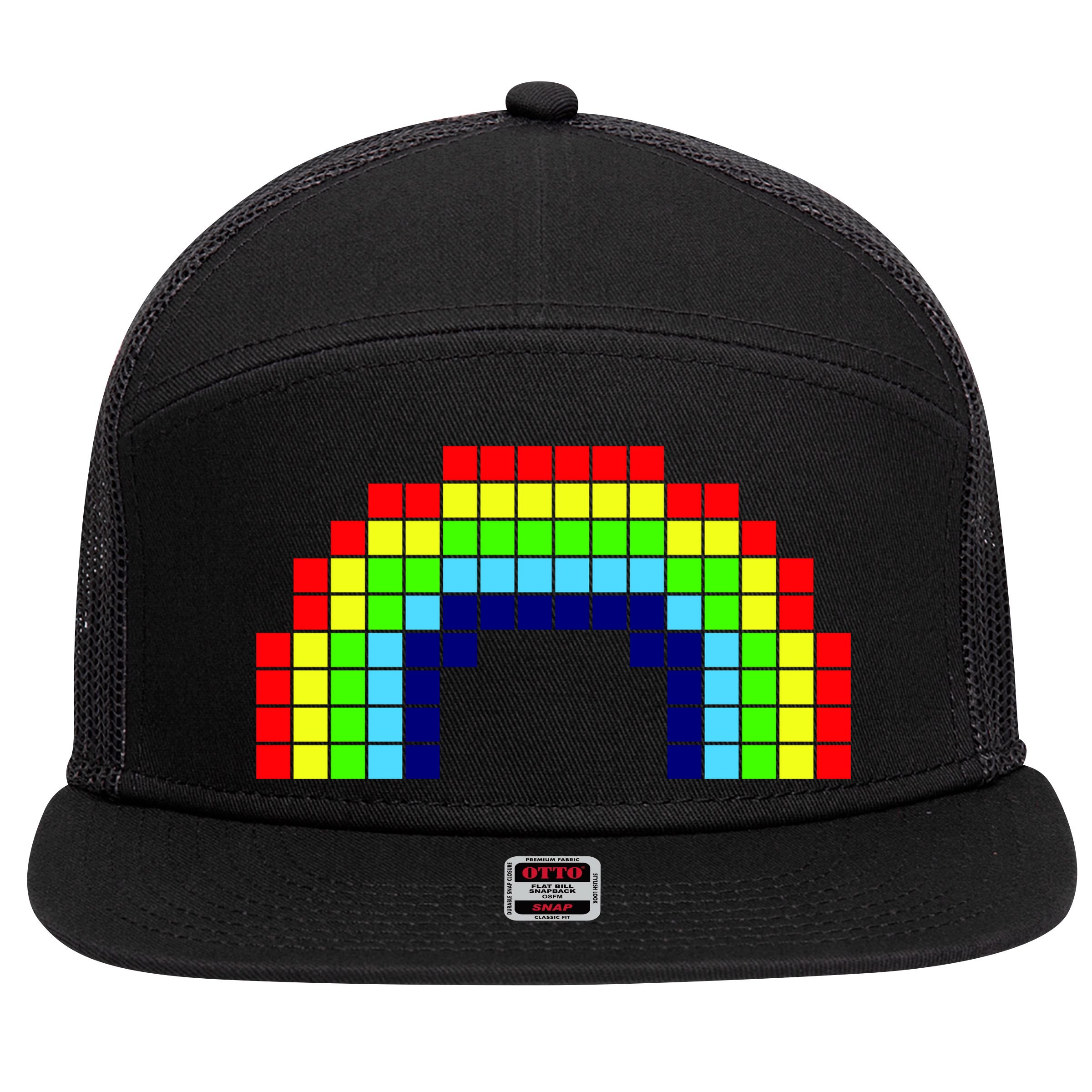 Retro 8 Bit Rainbow 7 Panel Mesh Trucker Snapback Hat