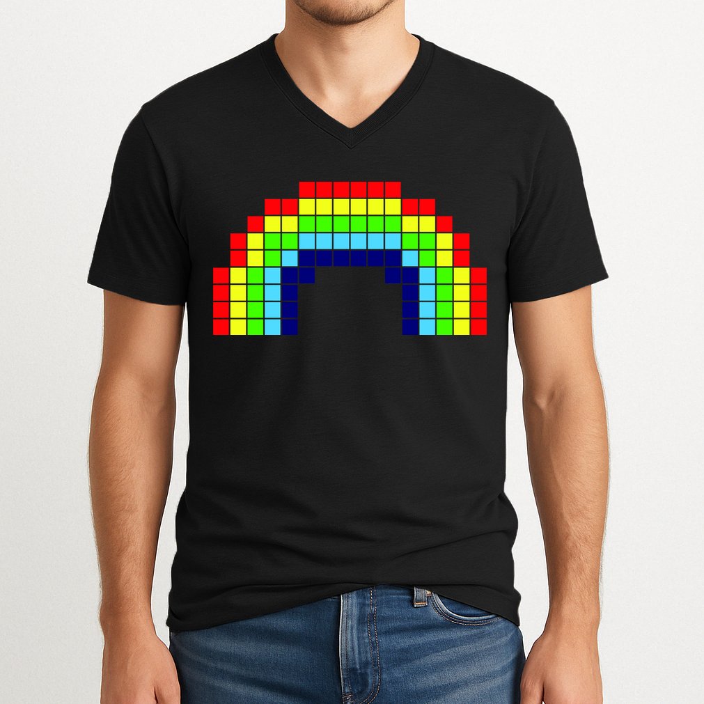 Retro 8 Bit Rainbow V-Neck T-Shirt