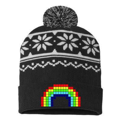 Retro 8 Bit Rainbow USA-Made Snowflake Beanie