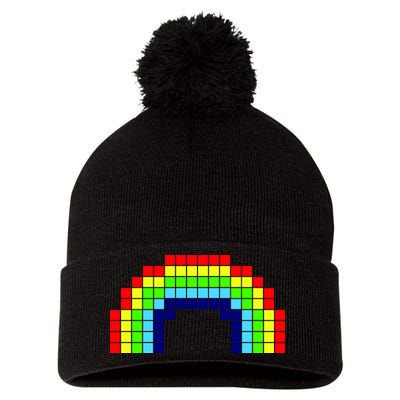 Retro 8 Bit Rainbow Pom Pom 12in Knit Beanie