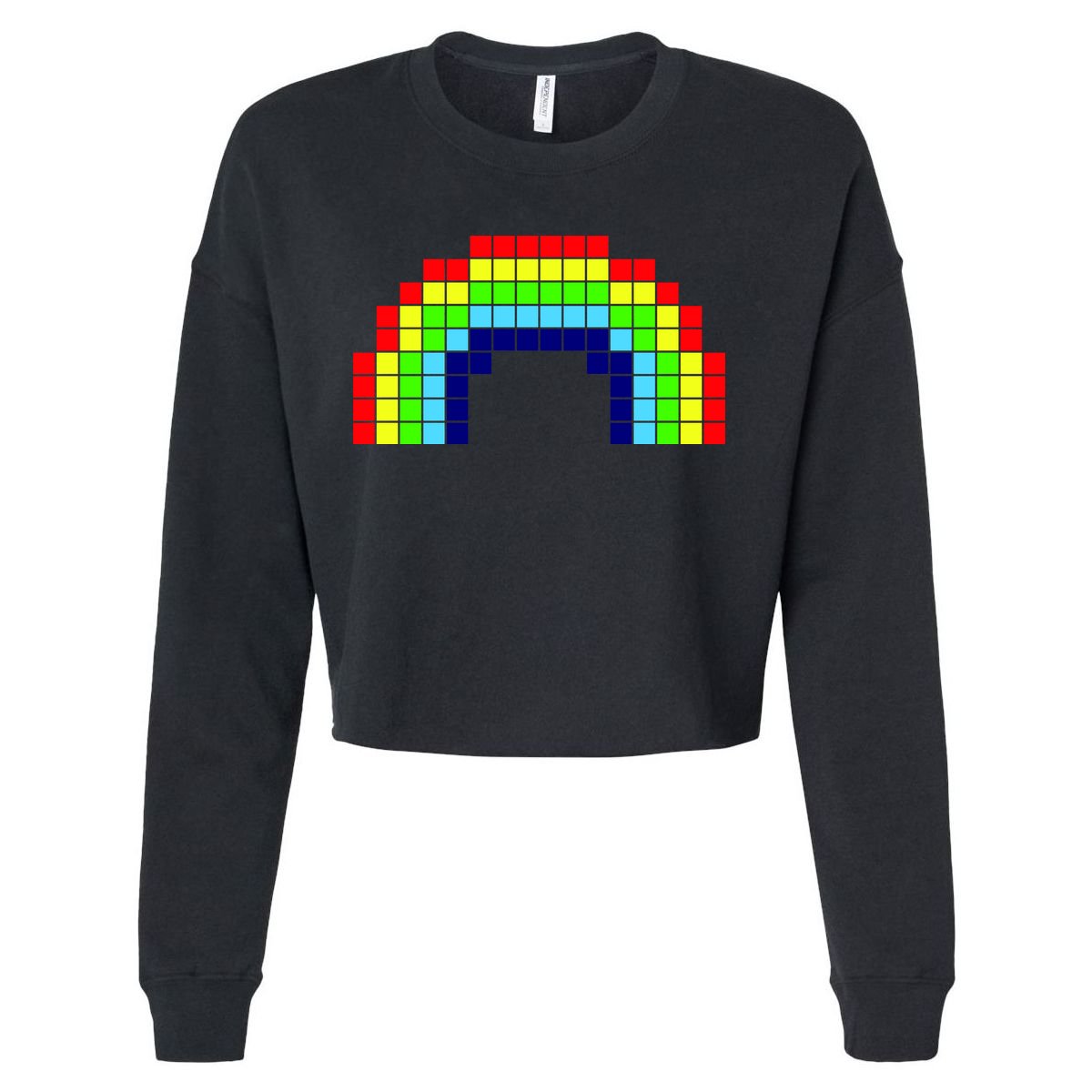 Retro 8 Bit Rainbow Cropped Pullover Crew